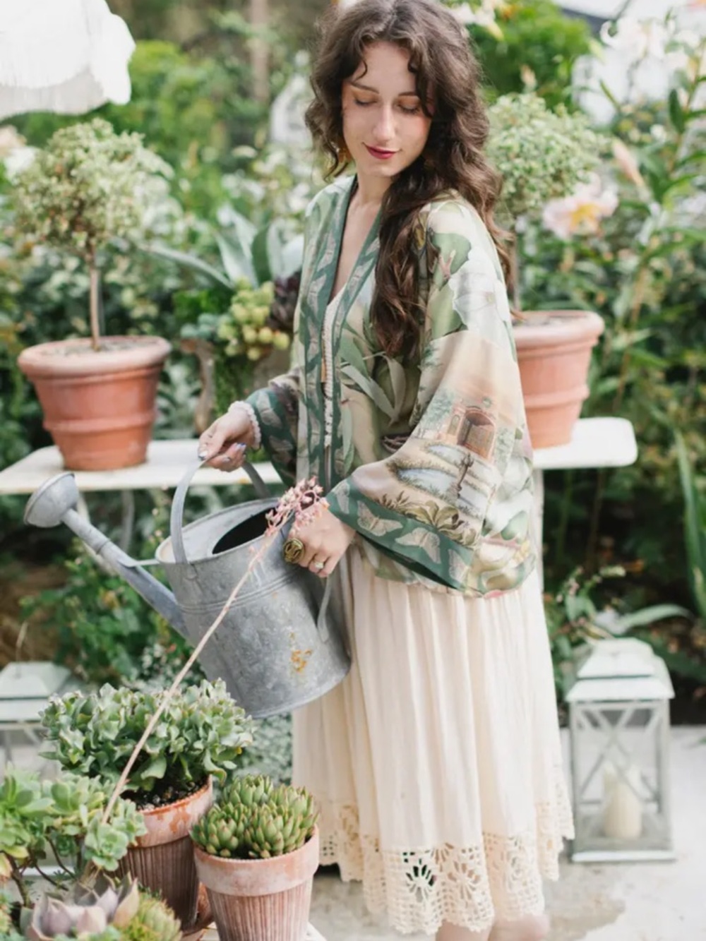 Fleur De Soleil Pixie Crop Kimono w/ Florals & Butterfly - Picture 4 of 12